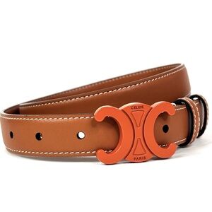 Celine Paris Tan Leather Triomphe Belt Orange Buckle Italy Size 85 | 36 Size M
